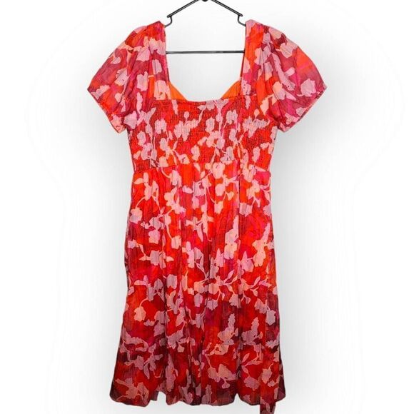 Torrid Women's Plus Size Midi Cotton Clip Dot Lace Up Smocked Dress 1X - Picture 7 of 11